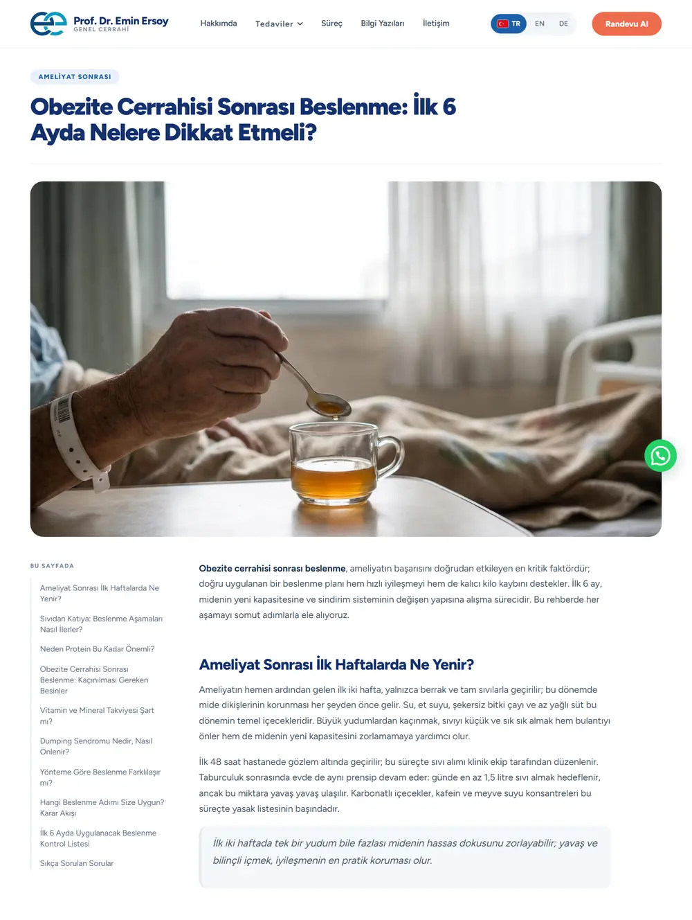 Obezite Cerrahisi Sonrası Beslenme: İlk 6 Ayda Nelere Dikkat Etmeli?